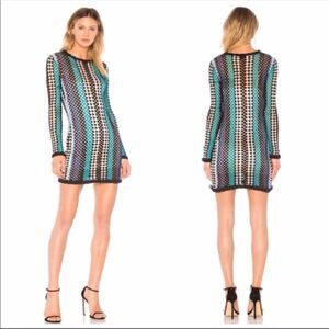 NBD X Revolve Weylyn Striped Open Crochet Knit Baja Bodycon Long Sleeve Dress